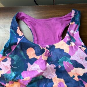 Reebok Floral Racerback Tank Top in Pink, Navy & Peach